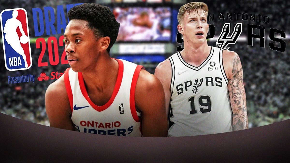 Spurs logo, NBA Draft logo, former Spur Josh Primo image, Former Spur Luka Saminic image