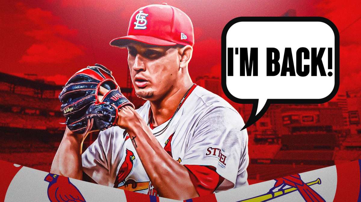 Giovanny Gallegos holds baseball and says "I'm back!"