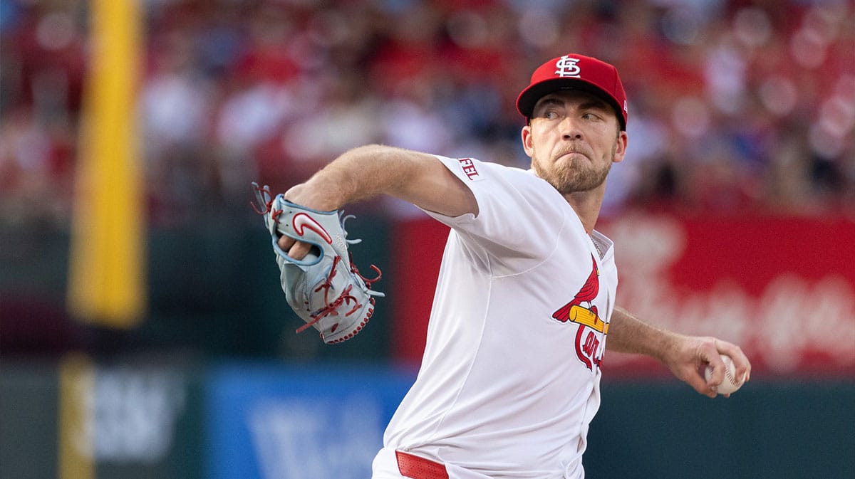 St. Louis Cardinals pitcher Matthew Liberatore (52) pitches against the Atlanta Braves in the second inning at Busch Stadium.