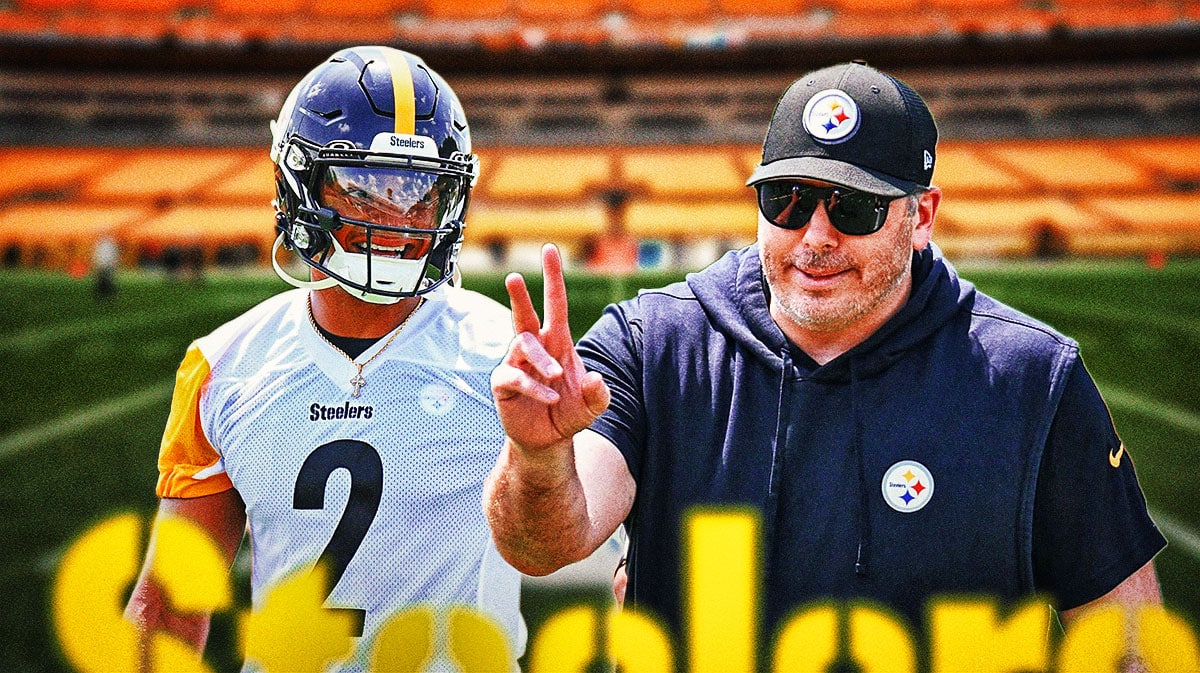 Justin Fields and Arthur Smith with Steelers stadium in background