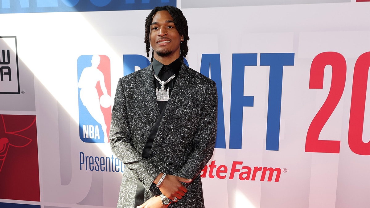 Stephon Castle arrives for the first round of the 2024 NBA Draft at Barclays Center