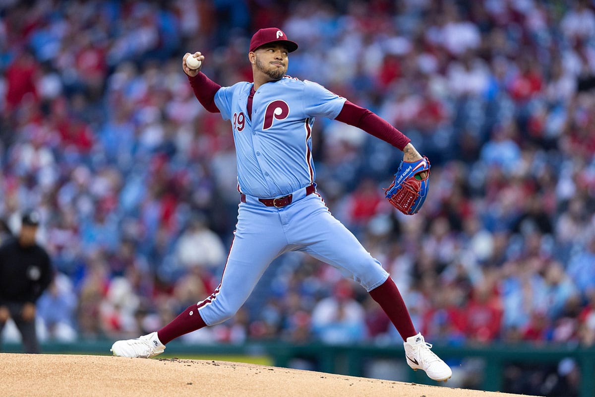 Philadelphia Phillies pitcher Taijuan Walker (99) throws a pitch during the first inning against the New York Mets at Citizens Bank Park.