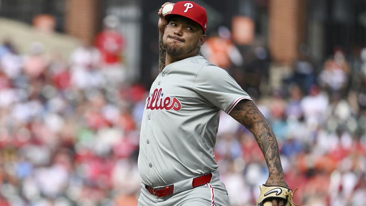 Philadelphia Phillies pitcher Taijuan Walker (99) throws third inning pitch against the Baltimore Orioles at Oriole Park at Camden Yards. 