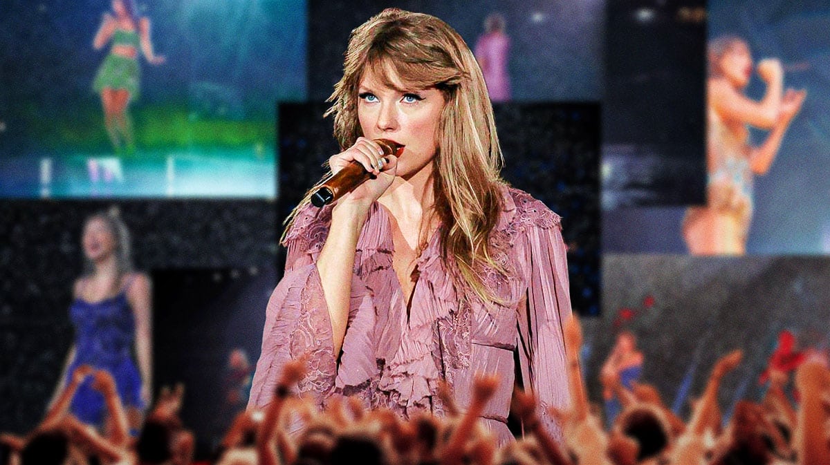 Taylor Swift performing on stage.