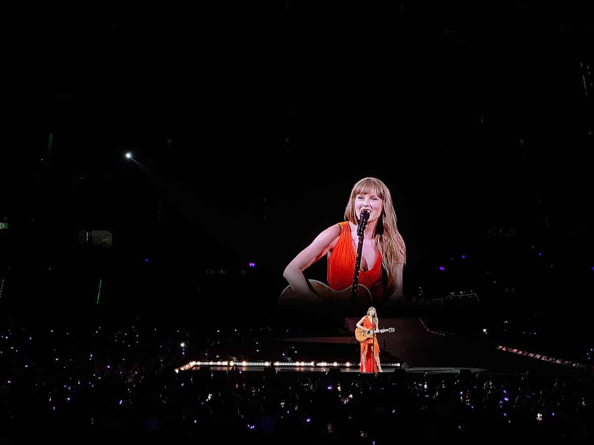 Taylor Swift performing during 'Eras' tour in Madrid, Spain on May 29, 2024.