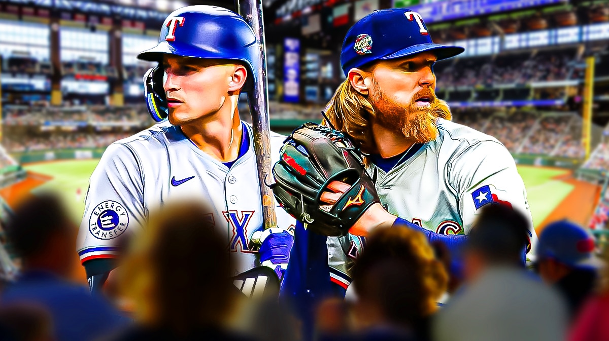 Rangers' Corey Seager and Jon Gray, Globe Life Field in back