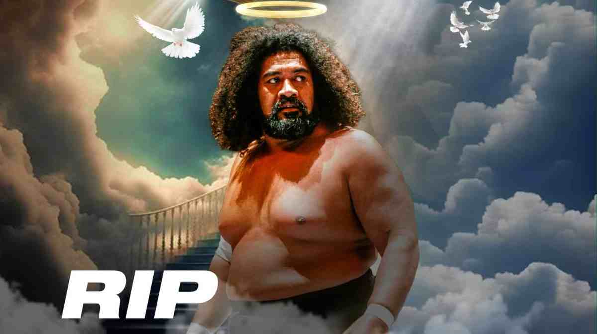 Sika Anoa'i in front of a heavenly setting with the words RIP under him.