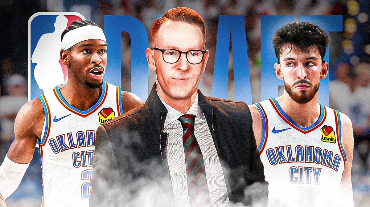 Shai Gilgeous-Alexander with Sam Presti amid Thunder NBA Draft rumors after Alex Caruso trade