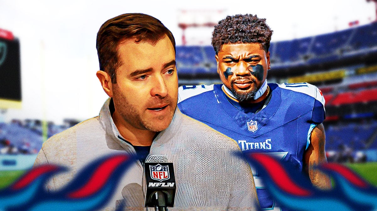 Tennessee Titans Coach Brian Callahan and receiver Treylon Burks.