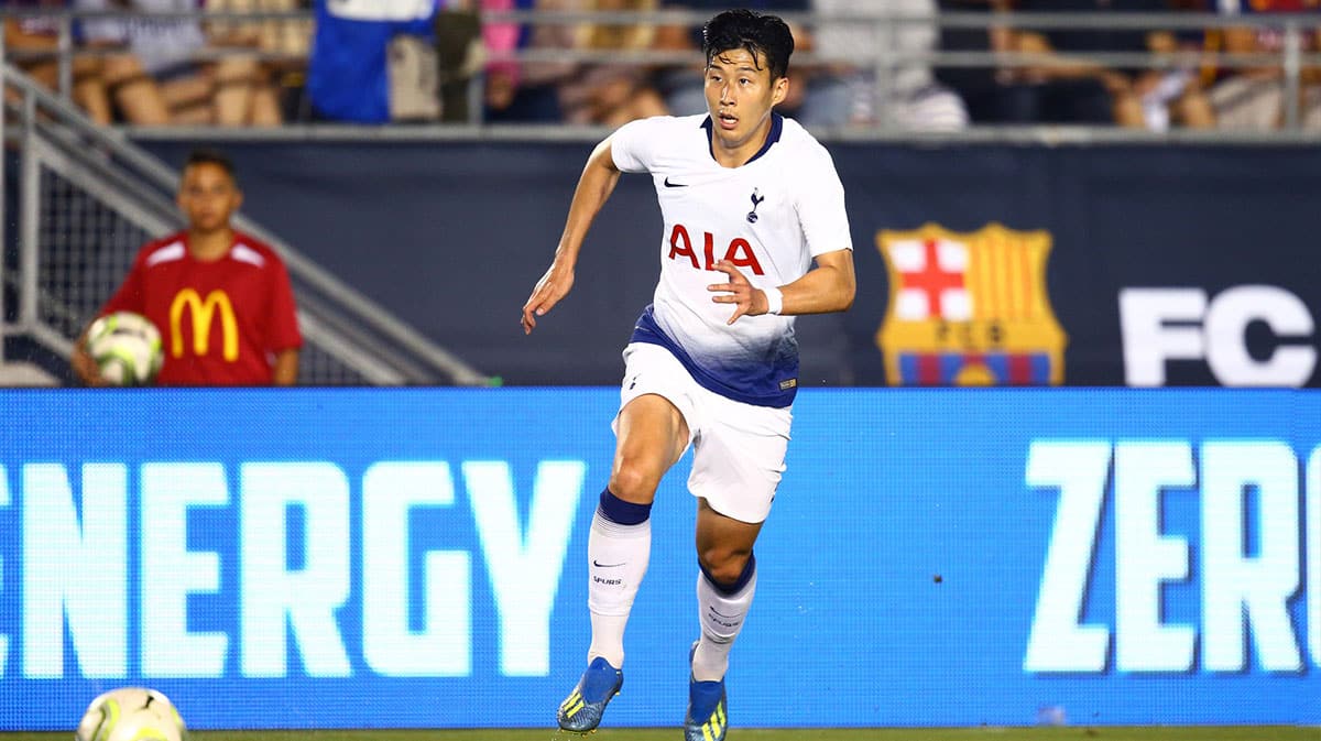 Tottenham Hotspur forward Son Heung-Min against FC Barcelona during an International Champions Cup soccer match at Rose Bowl. 