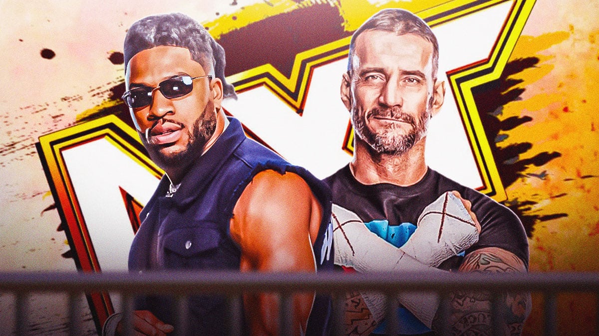 Trick Williams next to CM Punk with the NXT logo as the background.