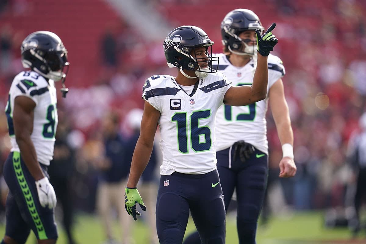 Seattle Seahawks wide receiver Tyler Lockett (16) stands on the field before the start of the game against the San Francisco 49ers at Levi's Stadium.