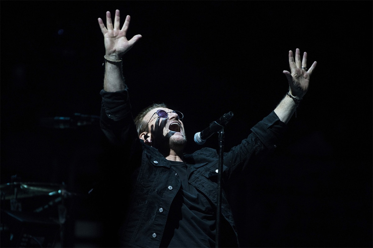 U2 singer Bono on the 'Experience + Innocence' tour in Philadelphia, Pennsylvania in 2018.