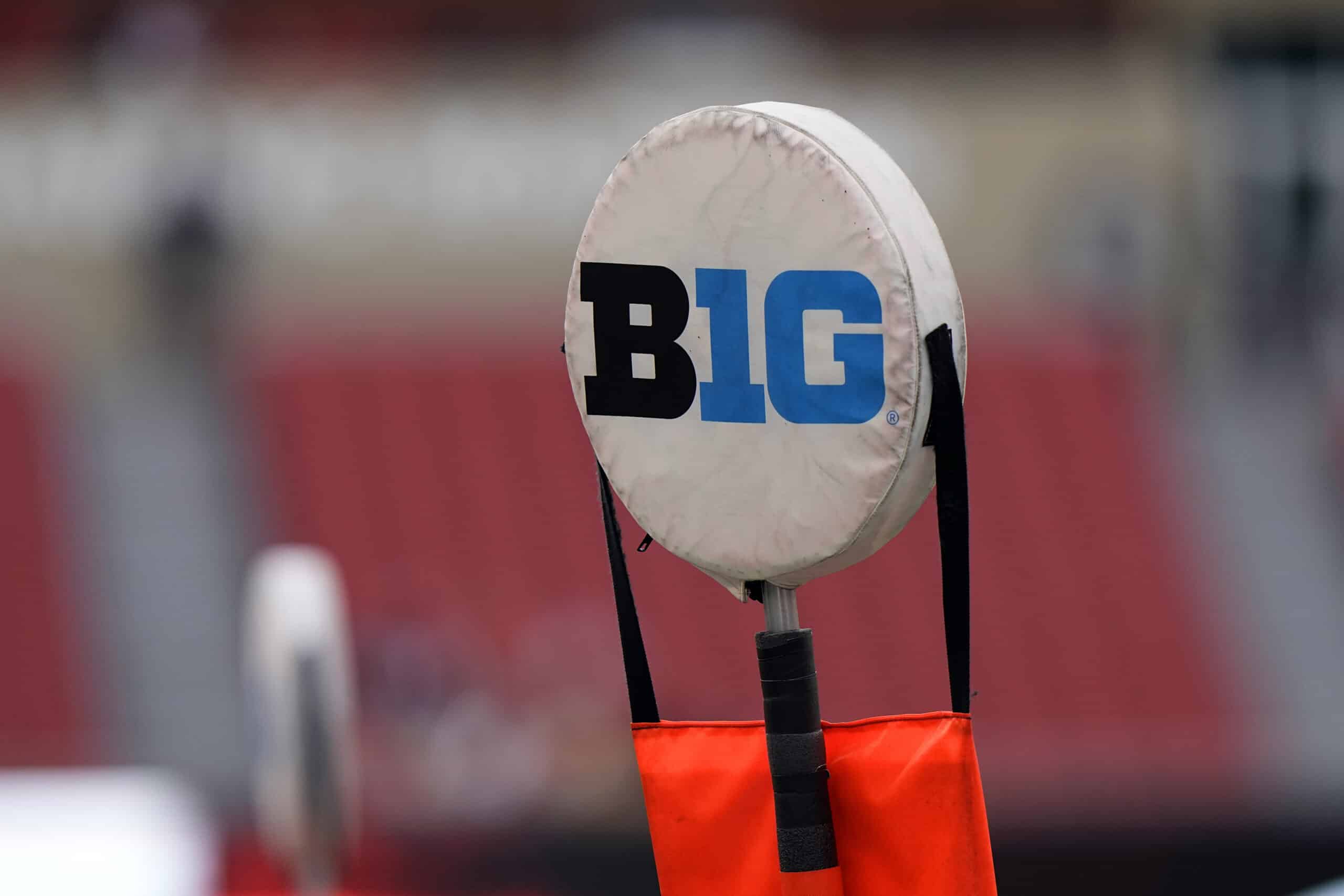 Nov 11, 2023; Madison, Wisconsin, USA; General view of the Big Ten logo during warmups prior to the game between the Northwestern Wildcats and Wisconsin Badgers at Camp Randall Stadium. 