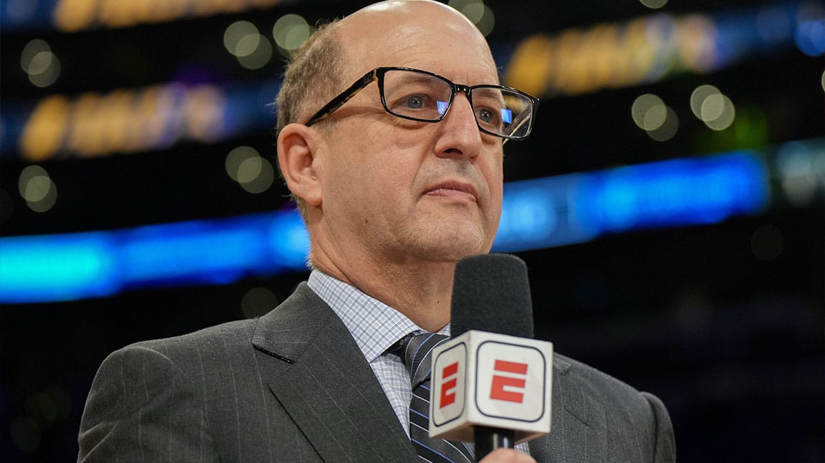 ESPN commentator Jeff Van Gundy during game four of the Western Conference Finals for the 2023 NBA playoffs between the Denver Nuggets and the Los Angeles Lakers at Crypto.com Arena.