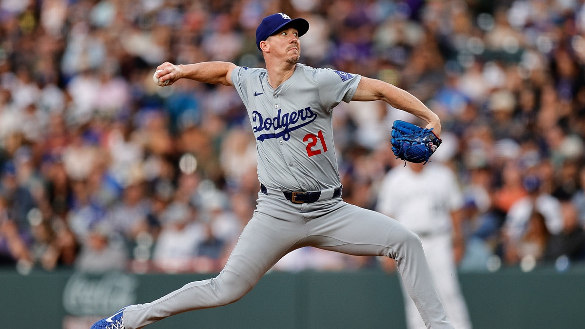 Los Angeles Dodgers starting pitcher Walker Buehler (21) pitches in the second inning against the Colorado Rockies at Coors Field