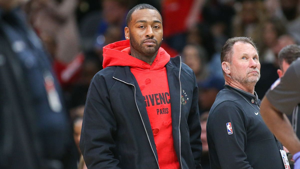Jan 28, 2023; Atlanta, Georgia, USA; LA Clippers guard John Wall (11) during a timeout against the Atlanta Hawks in the second half at State Farm Arena. Mandatory Credit: Brett Davis-USA TODAY Sports