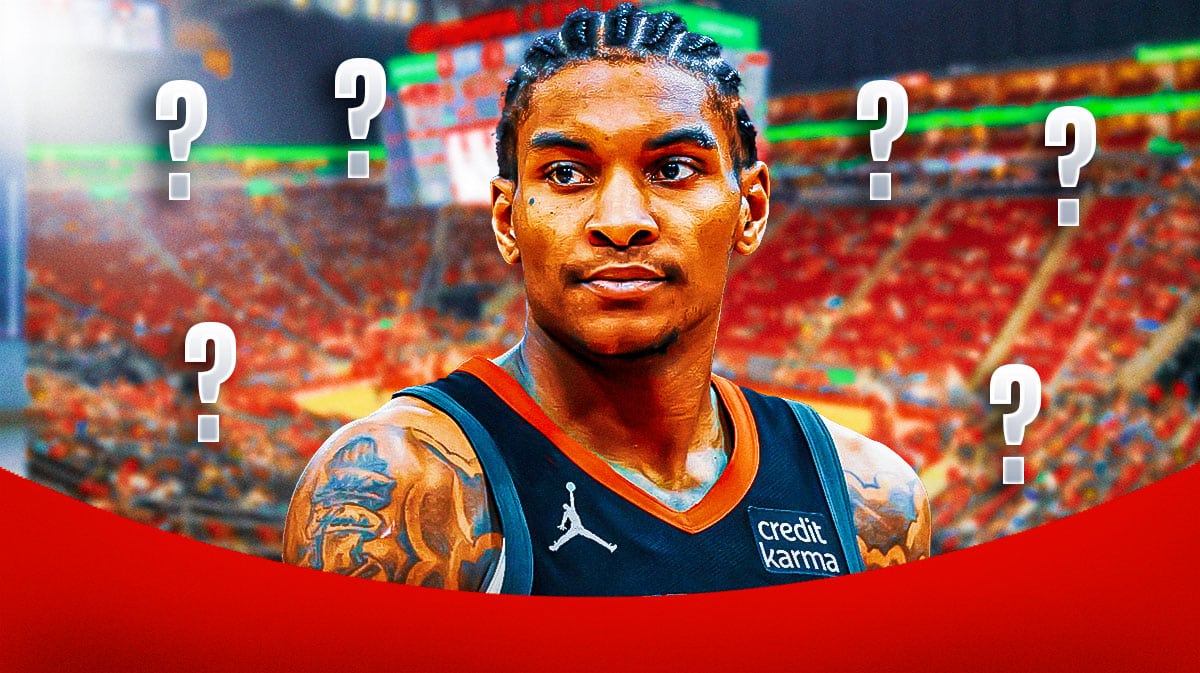 Kevin Porter Jr. with a bunch of question marks in the background