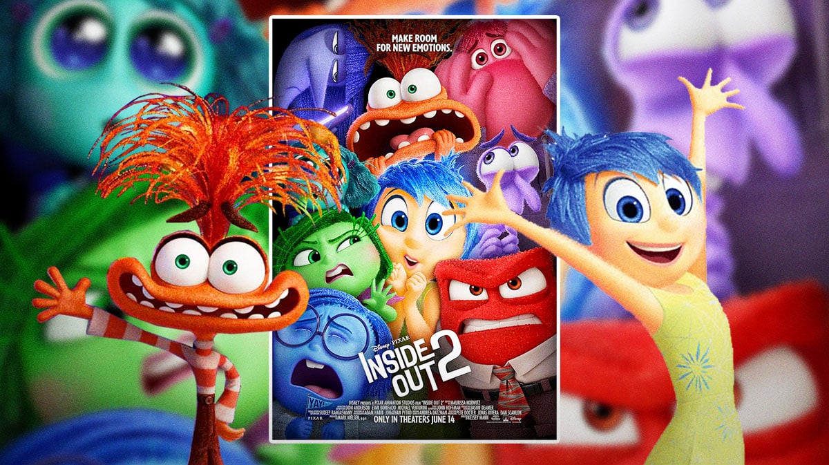 Pixar's Inside Out 2 poster with Anxiety (Maya Hawke) and Joy (Amy Poehler).