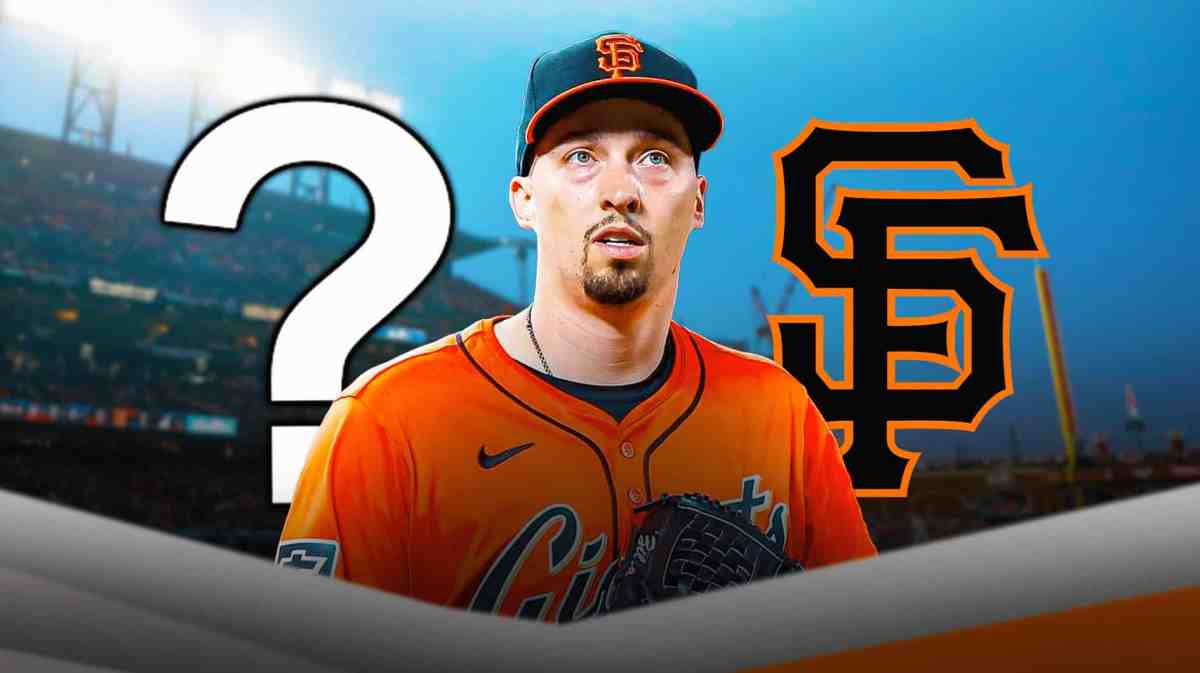 Blake Snell ponders injury status next to Giants logo, Bob Melvin, NL West fans in background
