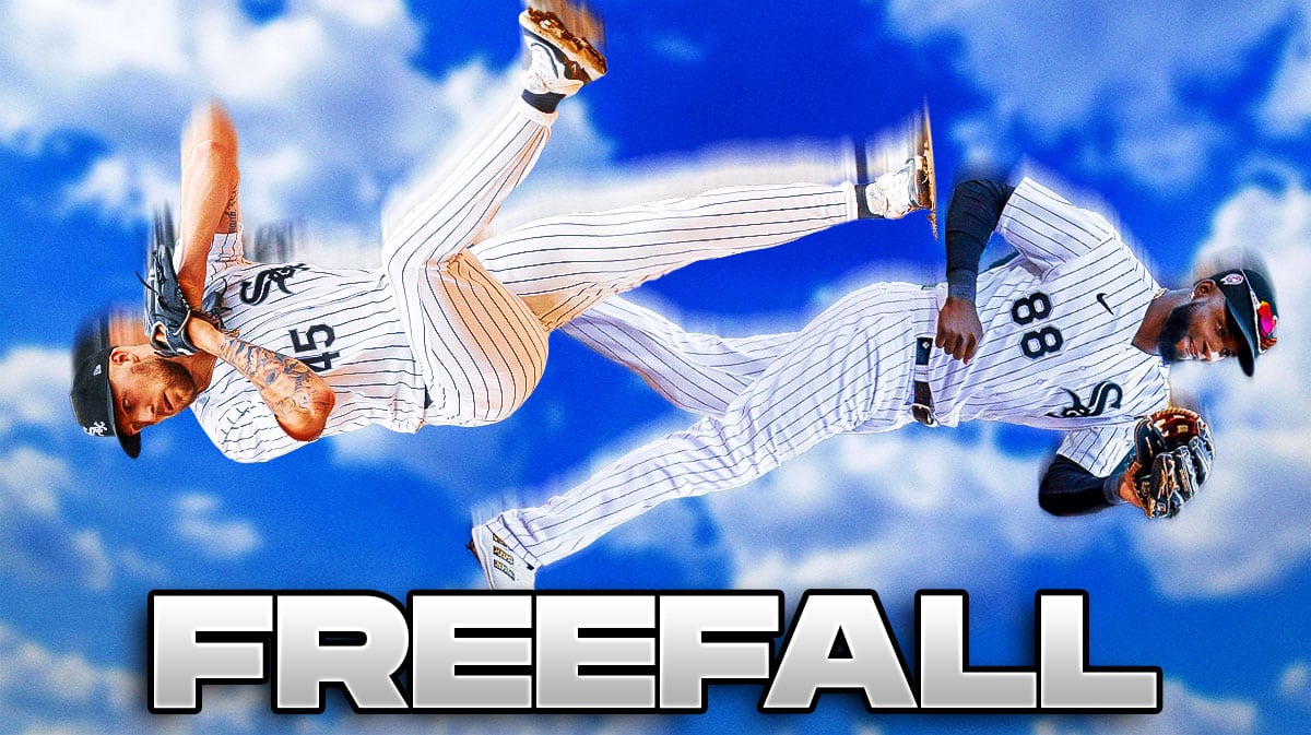 White Sox's Garrett Crochet and Luis Robert Jr. falling from the sky, with caption: FREEFALL