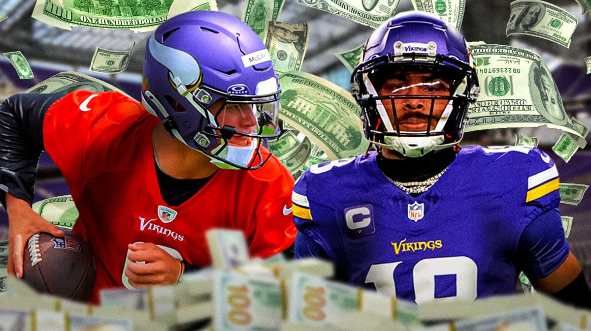 VIkings first round draft choice, QB JJ McCarthy and WR Justin Jefferson after recording breaking deal.