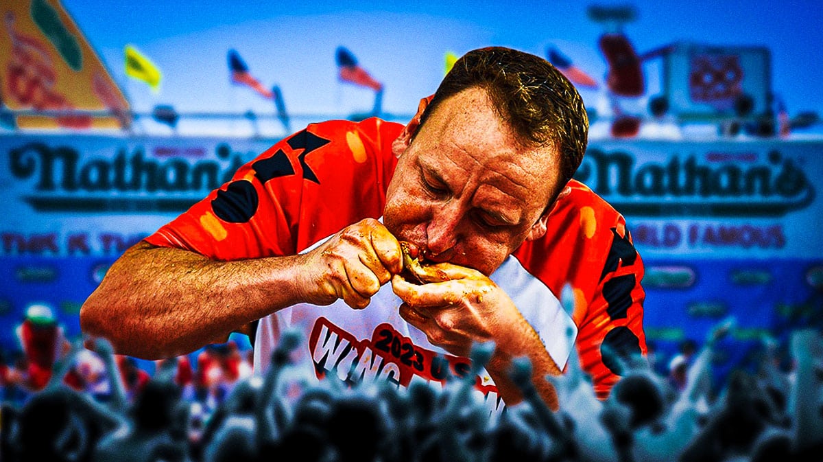 Joey Chestnut at Nathan's hotdog eating competition.