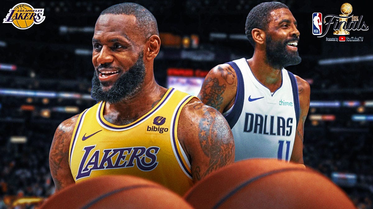 Lakers' LeBron James stand next to Mavericks' Kyrie Irving before NBA Finals