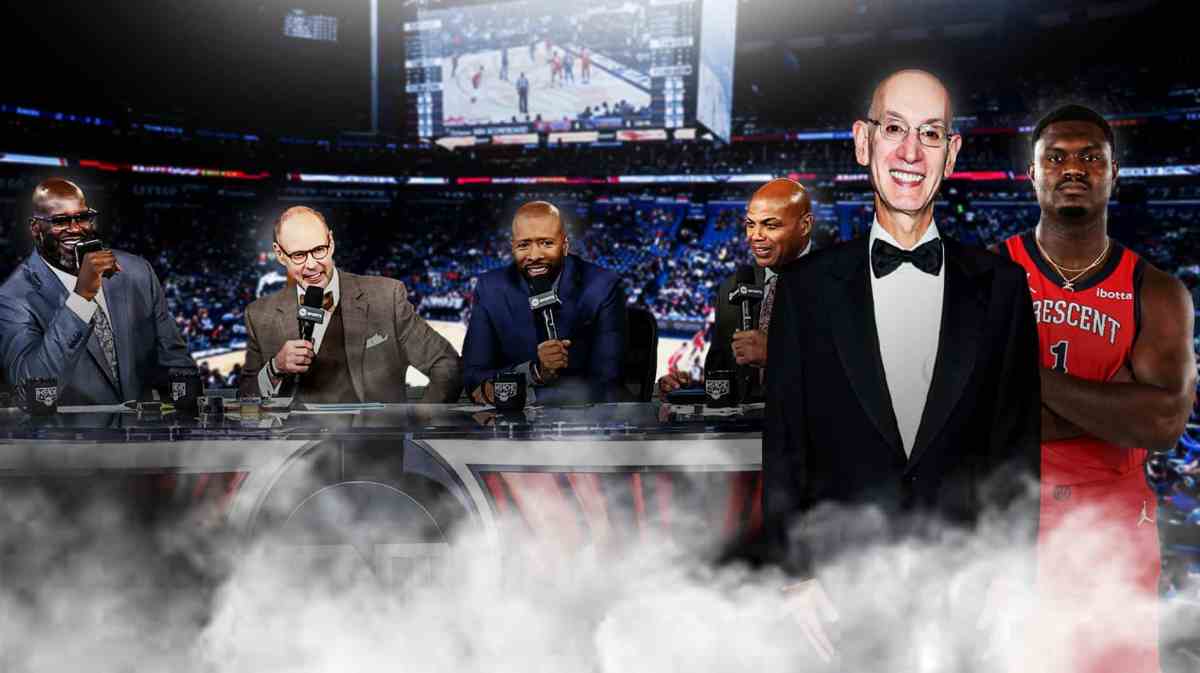 NBA on TNT pannel next to Adam Silver and Pelicans Zion Williamson.