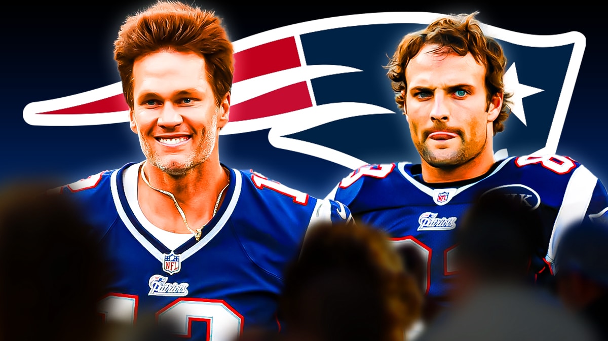 Patriots' Wes Welker stands next to Tom Brady before roast session