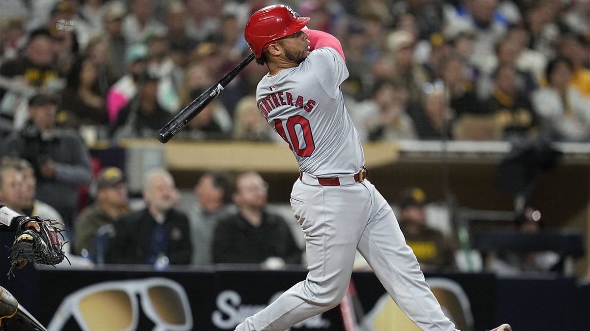 St. Louis Cardinals catcher Willson Contreras (40) hits a home run against the San Diego Padres during the sixth inning at Petco Park.