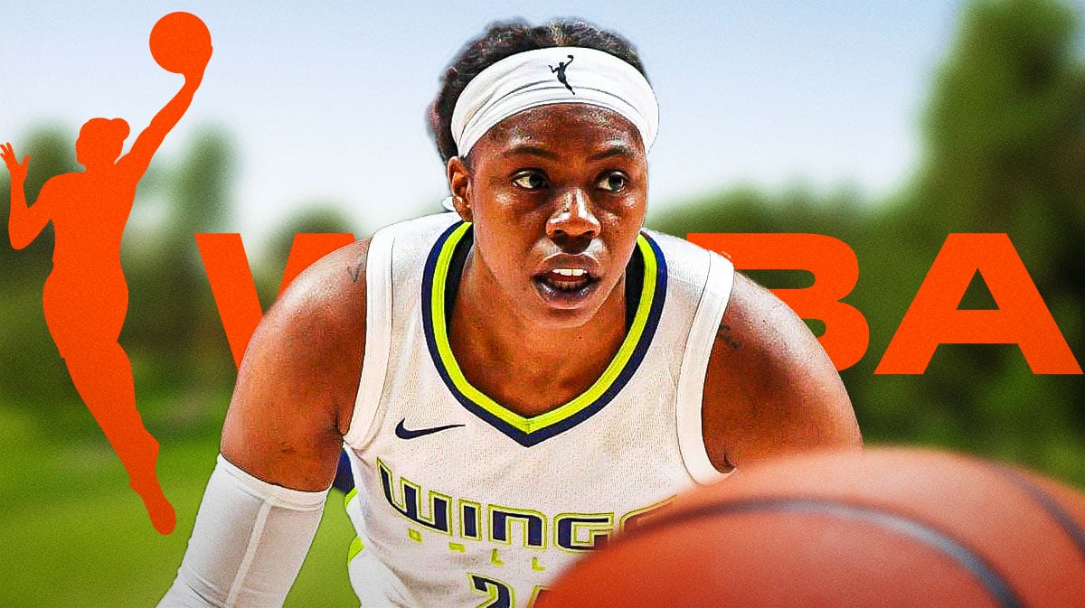 Arike Ogunbowale, WNBA logo. Golf course in the background