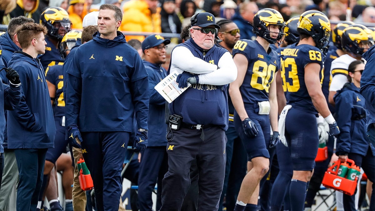 Blue Team head coach Wink Martindale watches a play during the spring game at Michigan Stadium