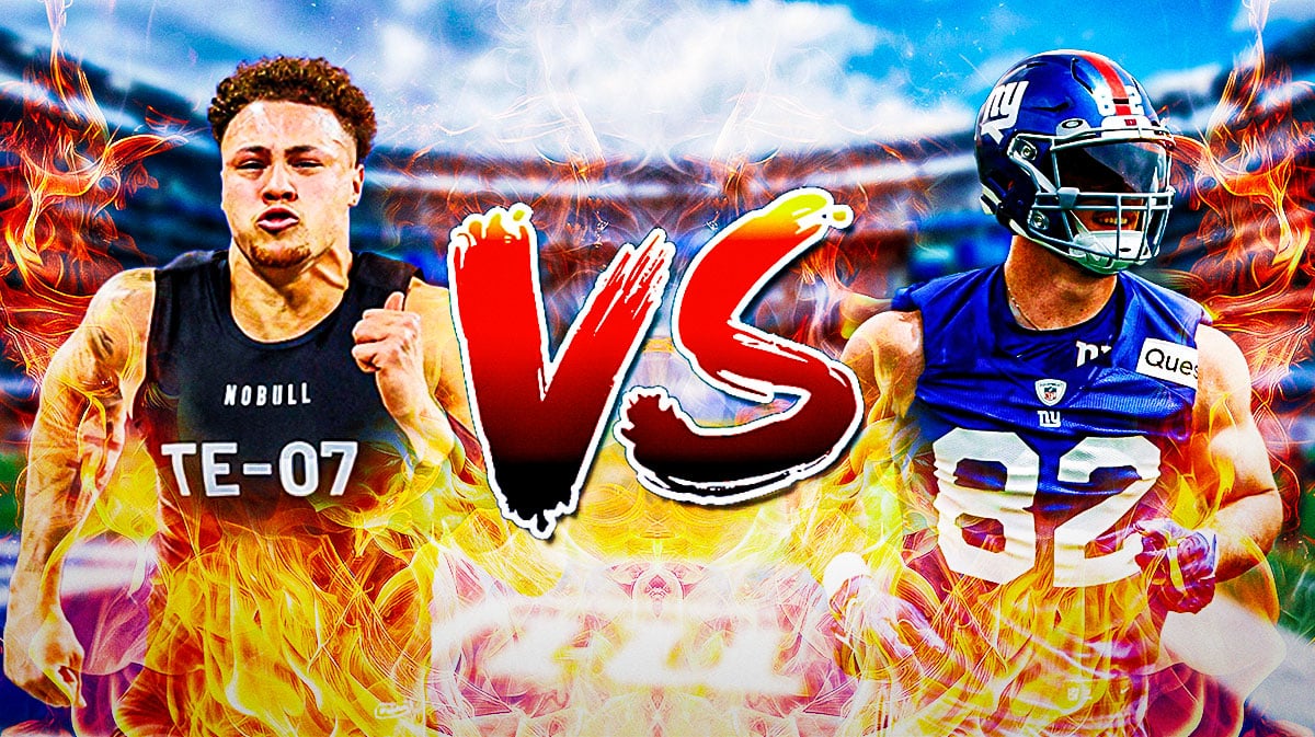 Theo Johnson "VS" Daniel Bellinger with new york giants background