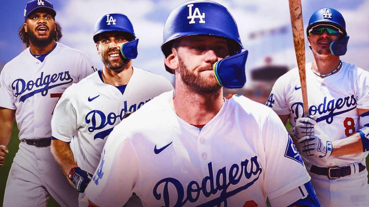 Kenley Jansen, Chris Taylor, Taylor Ward, and Enrique Hernandez