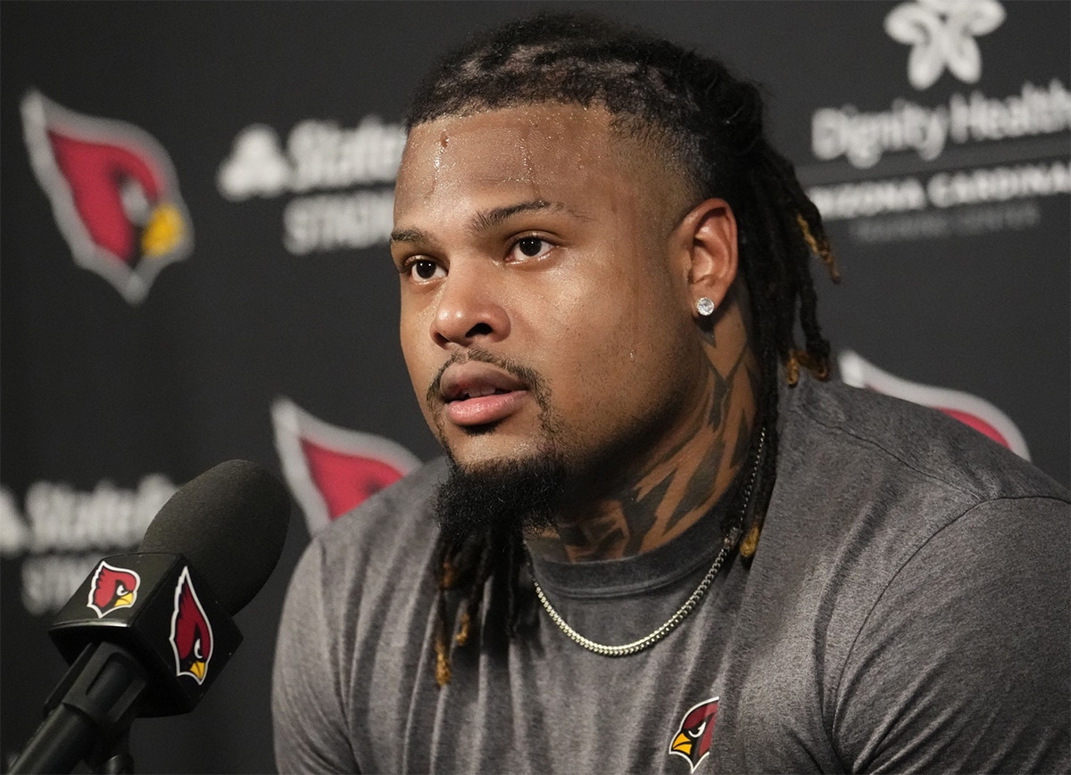 Arizona Cardinals 2024 NFL Draft pick Xavier Thomas (fifth round) during a news conference at the Dignity Health Arizona Cardinals Training Center