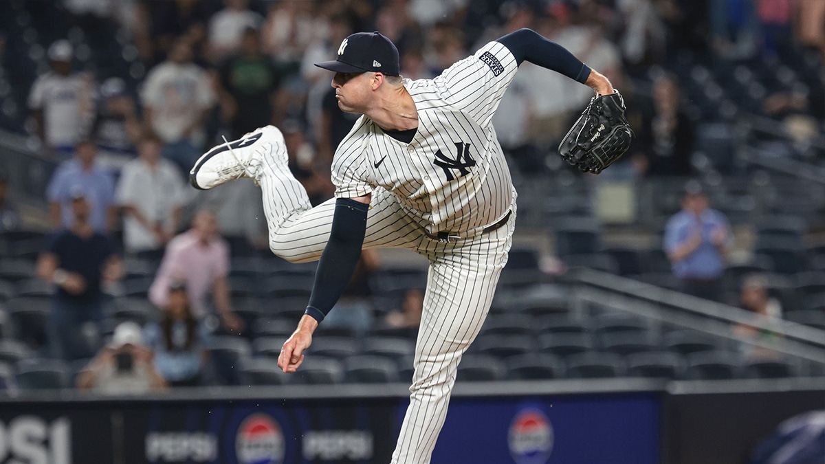 New York Yankees relief pitcher Clay Holmes (35) delivers a pitch during the ninth inning against the Minnesota Twins at Yankee Stadium.