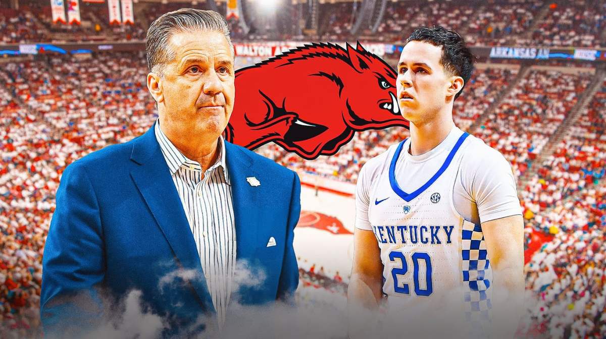 John Calipari and Brad Calipari with the Razorbacks logo