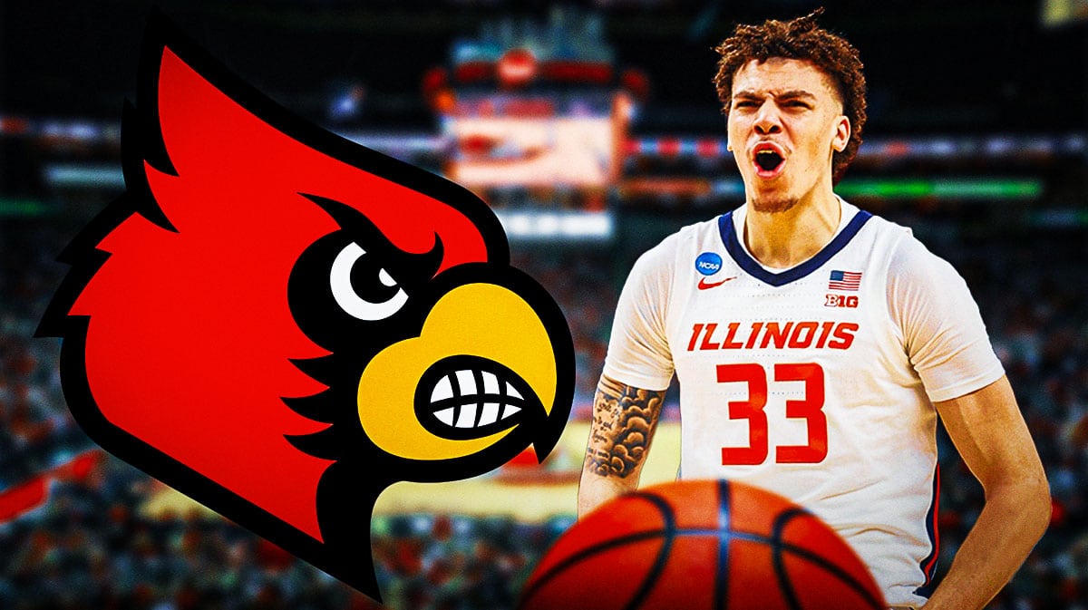 Coleman Hawkins, Illinois basketball, Louisville basketball, Coleman Hawkins Illinois, Transfer portal, Coleman Hawkins and Louisville logo with Louisville basketball arena in the background