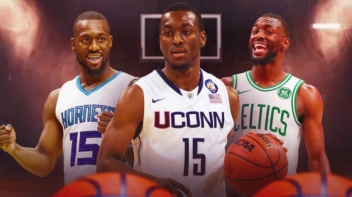 Kemba Walker in UConn jersey, Hornets jersey and Celtics jersey