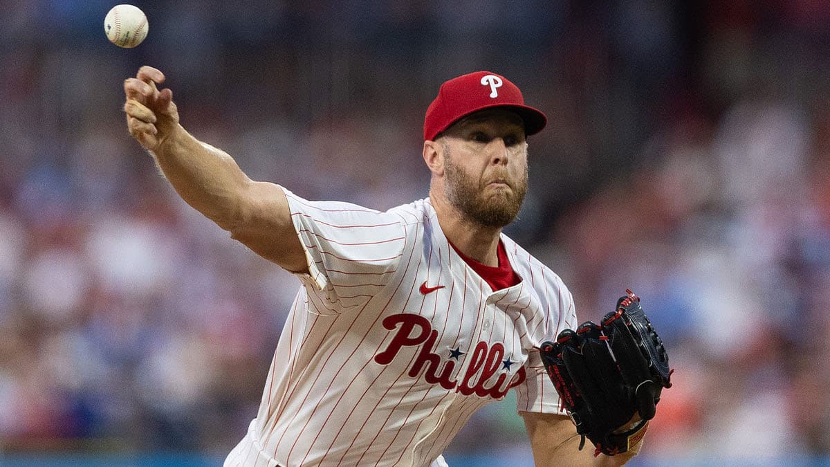 Philadelphia, Pennsylvania, USA; Philadelphia Phillies pitcher Zack Wheeler (45) throws a pitch during the fifth inning against the Los Angeles Dodgers at Citizens Bank Park.