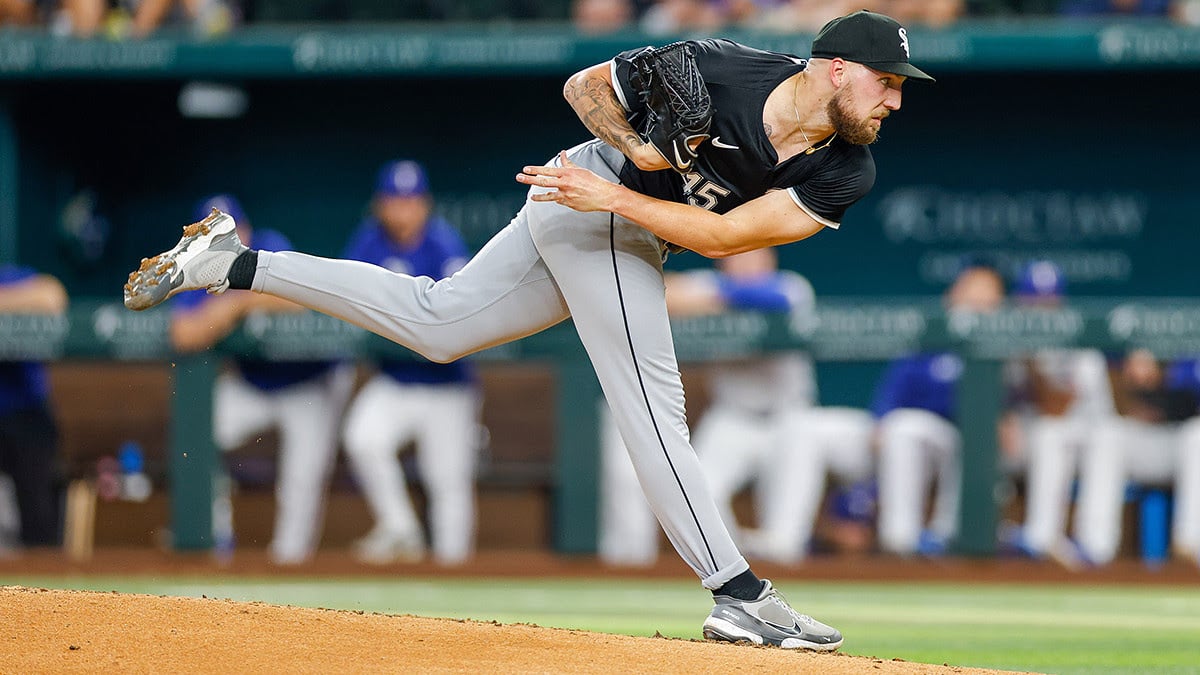 Chicago White Sox pitcher Garrett Crochet (45) throws during the second inning against the Texas Rangers at Globe Life Field.