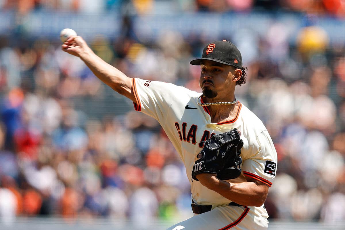 San Francisco Giants pitcher Jordan Hicks (12) throws a pitch during the first inning against the Toronto Blue Jays at Oracle Park. 