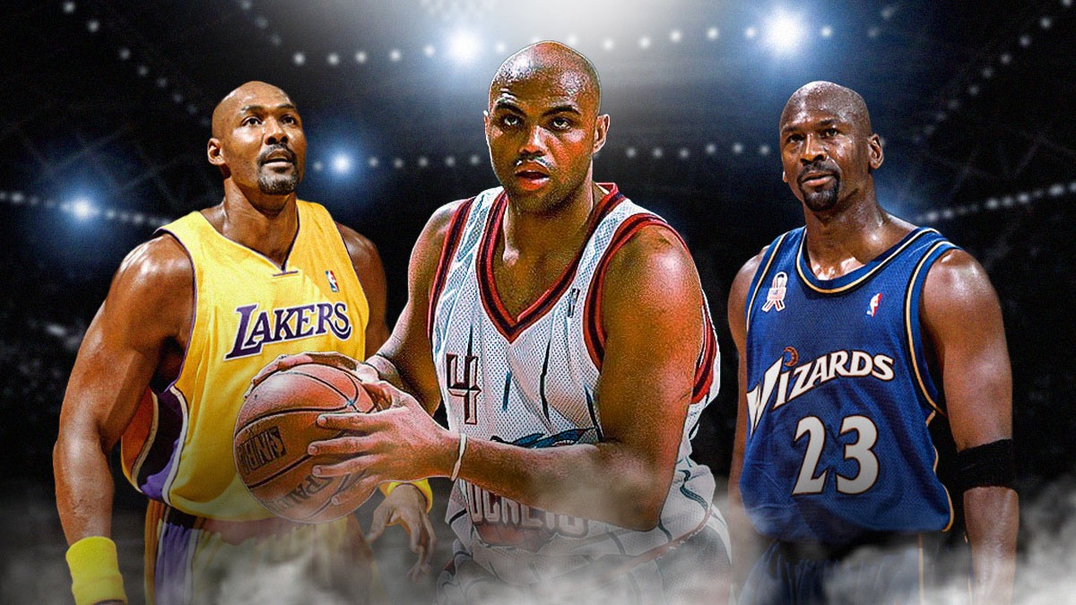 Karl Malone, Charles Barkley and Michael Jordan.
