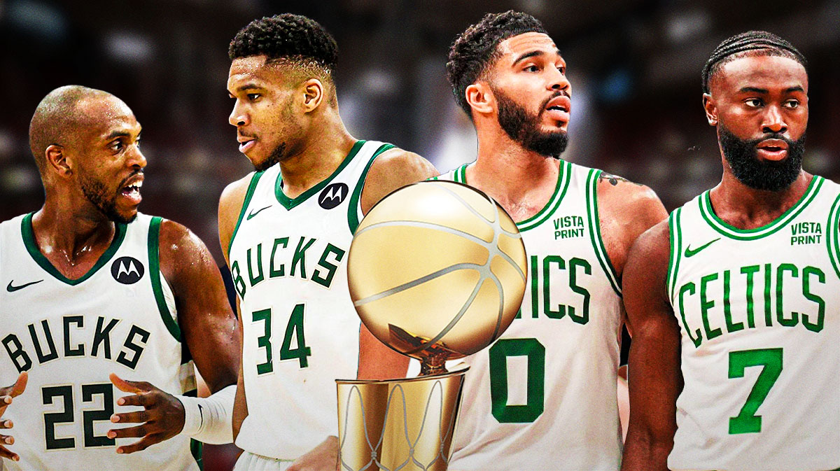 Khris Middleton, Giannis Antetokounmpo, Jayson Tatum and Jaylen Brown.