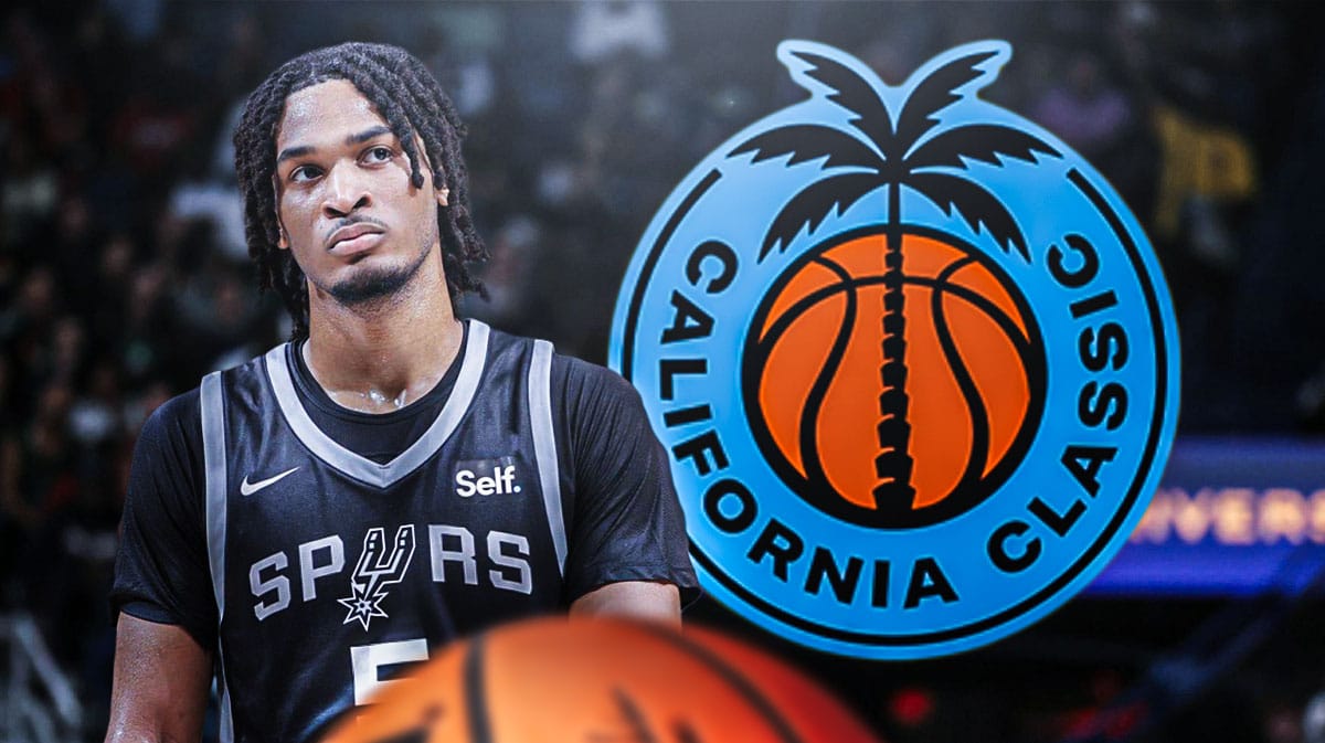 Stephon Castle in a Spurs uniform from California Classic NBA Summer League logo