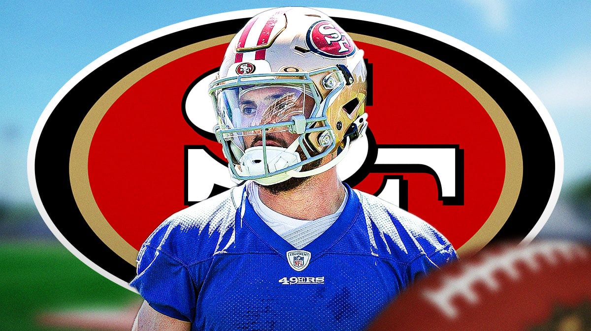 Ricky Pearsall with a Niners-themed background.