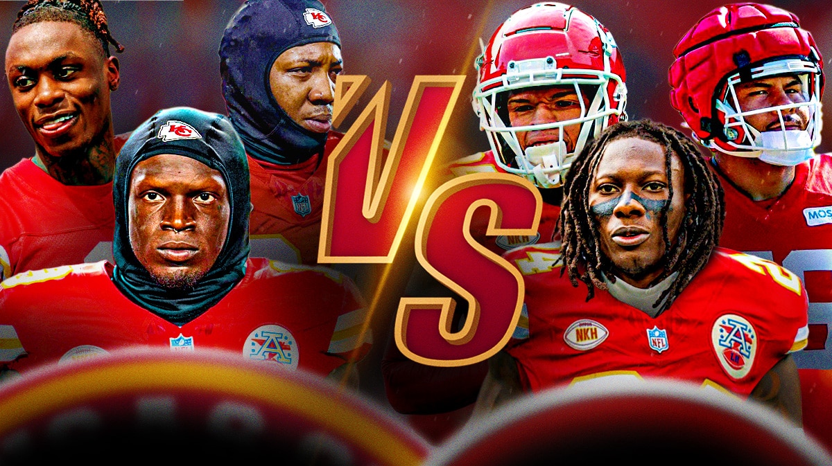 Chiefs Wanya Morris, Xavier Worthy, Kadarius Toney "VS" Kingsley Suamataia, Marquise Brown, Skyy Moore