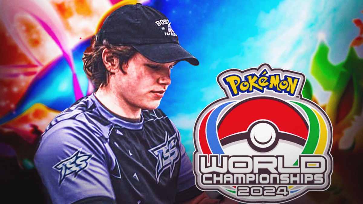 Ian Robb next to the 2024 Pokemon TCG World Championship logo