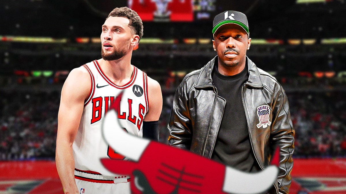 Chicago Bulls star Zach LaVine and Rich Paul in front of the United Center.